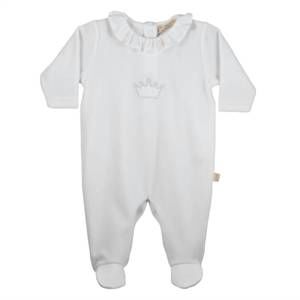 NEW BABY GI baby's ruffle interlock footie with crown in white